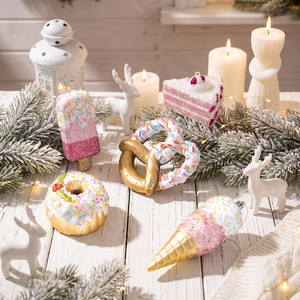 Ornements suspendus LINGKAI écologiques en PVC, motif canne à sucre 3D scintillante, menthe poivrée, beignets et cupcakes, avec cordes dorées, pour décorations de Noël et de fête - Product Image 4