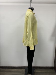 Women's Yellow <b>Linen</b> Blouse With Ruffles Three Quarter Sleeve Turn-down Collar Casual Spring Summer <b>Top</b> - Product Image 3
