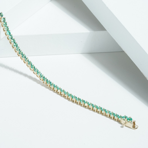 Starsgem, 14K, ajuste de garra de oro amarillo, forma redonda, pulsera de cadena de oro sólido, 2,5mm, piedras preciosas cultivadas en laboratorio, pulsera de Color zambiano - Product Image 4