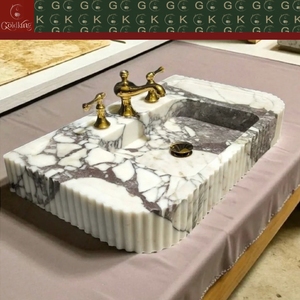 GOLDKING Bathroom Vanity Custom Calacatta Viola Marble <strong>Wash</strong> Basin White Base Purple Grey Veins Fluted Edge CNC Precision - Product Image 4
