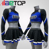 Uniforme de cheerleading personnalisé avec strass pour filles, haut à manches longues et épaules dénudées, jupe, service OEM, polyester, élasthanne, logo personnalisé, adolescents