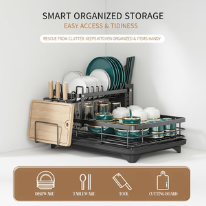 <span class=keywords><strong>Égouttoir</strong></span> à vaisselle 2 niveaux en acier carbone, grand <span class=keywords><strong>égouttoir</strong></span> à vaisselle avec porte-ustensiles, support de rangement multifonction détachable pour cuisine - Product Image 4