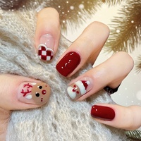 Faux ongles amande longs et festifs à thème de Noël, style français, détachables, avec motif Père Noël