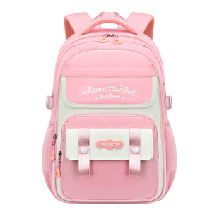 <b>Student</b> <b>Backpack</b> 15 Inches Color Blocking Large Capacity School Education Unisex Soft Handle Interior Zipper Pocket - Product Image 2