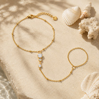 Yuhui Bracelet en acier inoxydable transfrontalier, style luxe léger et haut de gamme, avec zircon incrusté, chaîne de poignet et bague tout-en-un