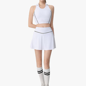 New Arrival Color Block Sports Bra Women's Yoga Tank Top <b>Sweat</b>-Absorbent Breathable Golf Sports Tennis Skirt Set - Product Image 4