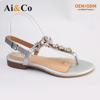 Sandales décontractées pour femmes, mode printemps-été, avec strass en cristal, bride arrière réglable, talon plat, respirantes