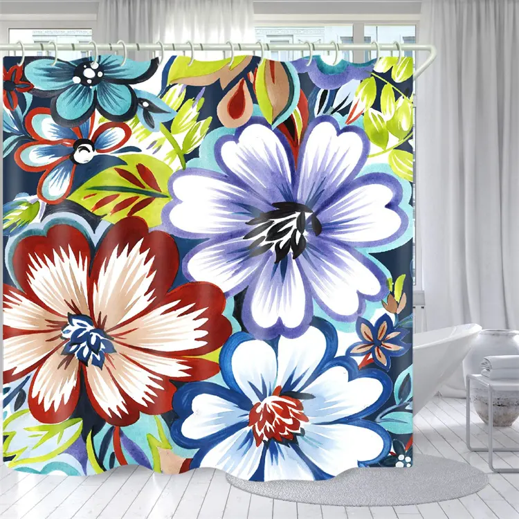 Rideaux de douche imperméables Art fleurs colorées imprimé beau tissu large Polyester bain aveugle rideaux de douche pour salle de bain