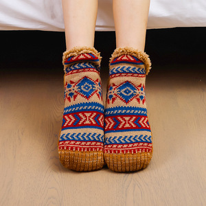 Chaussettes tricotées <span class=keywords><strong>laine</strong></span> Sherpa pantoufles de lit floues taille unique pantoufle antidérapante chaussettes moelleuses pour femmes hommes - Product Image 5