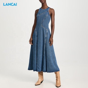 2025 verano nuevo producto vestido de mezclilla dobladillo plegable moda elegante Venta caliente sin mangas <span class=keywords><strong>Maxi</strong></span> vestido - Product Image 1