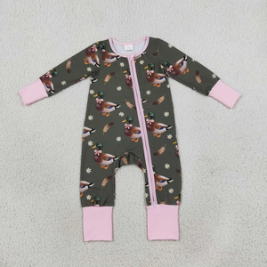 Ropa al por mayor para niños pequeños: Pelele de manga larga con estampado de patos y cremallera para bebés - Product Image 3