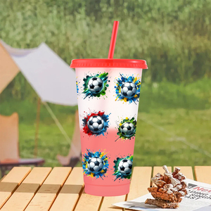 Nouveauté 2026 Gobelets à café glacé en plastique réutilisables de qualité supérieure, anti-fuite, 24 oz, avec impression numérique football, avec couvercles et pailles, pour les fêtes - Product Image 6