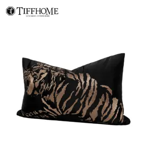 Tiff Home Own Brand 30*50cm Cartoon Tiger Series Decorative Black Rectangular Lovely Embroidered Cushion Cover