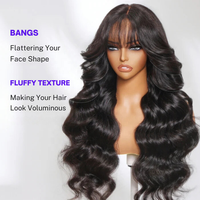 Produits Phares 2024 Perruque Lace Frontale Onde Corporelle 3D Moelleuse avec Frange et Dégradés, Prête à Porter Sans Colle, Cheveux Humains
