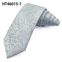 Cravate sur mesure en polyester tissé vert et bleu, motif hortensia, pour homme
