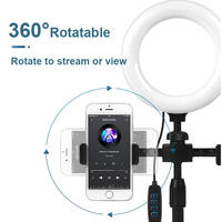 Support professionnel rotatif à 360° avec anneau lumineux et support pour téléphone, trépied de bureau LED pour éclairage photographique