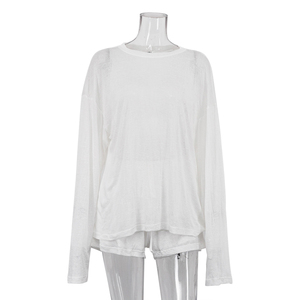 Soft Breathable Fashionable 2025 Summer <strong>Clothes</strong> Sexy Casual White <strong>See</strong> <strong>Through</strong> 2 Piece Blouse T-Shirt And Shorts Set For <strong>Women</strong> - Product Image 5