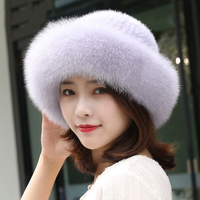 Damen New Thick Warm Fox Nerz Pelz Stricken Eimer Hut Modische Winter Baskenmütze für lässige Tages-und Outdoor-Szenen zum Angeln