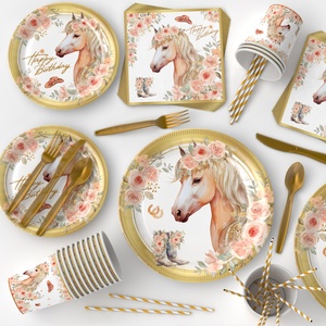 Servilletas y Mantel Desechables de Alta Calidad con Diseño Floral de Primavera, Tema Mustang, para Fiestas - Product Image 4
