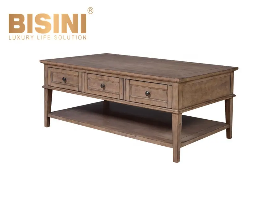 Rustic Living Room Furniture Three Drawer Solid Wood Coffee Table