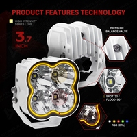 Projecteur LED RGB Cube de 4 pouces pour montage sur capot, pilier A, ou en fosse, pour camion, Jeep, UTV, ATV, Tacoma, Bronco, Polaris RZR Pro, Can-Am X3, tout-terrain