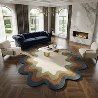 Modern Art Statement Hand Tufted Rug Vibrant Multicolor Geometric Wave Bohemian Flat Pile Non-Slip Area Carpet Custom OEM Home