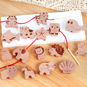 Jouets en bois Blocs à lacer en bois de hêtre Animaux Jeu d'empilage éducatif Jouet pour développer la motricité fine pour les tout-petits - Product Image 2