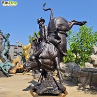YouFine Escultura Realista de Bronce Hecha a Mano de Vaquero Montando a un Toro, Arte del Rodeo Occidental para Decoración de Ranchos y Exteriores
