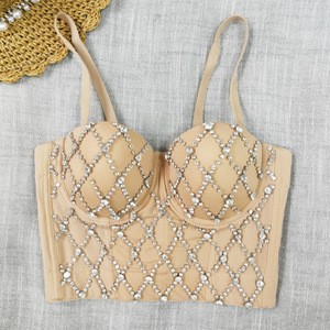 Eckiges, leicht perlenbesetztes Camisole-Top für Damen mit gerafftem Korsett, rückenfrei, sexy Fischgräten-Design, Tube-Top - Product Image 5