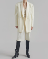 Femmes de haute qualité blanc col en Satin Blazer col en v à manches longues surdimensionné avant bouton fermeture solide motif tricoté veste