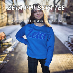 Sudadera de Felpa de Algodón Transpirable para Mujer, Bordada con Chenilla de Soror Zeta Phi Beta, Color Azul, Ropa Griega - Product Image 2