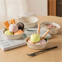 Herbruikbare wegwerpkommen van 200 ml, biologisch afbreekbaar, van bagasse en pulp, met deksel voor yoghurt, ijs en fruit.