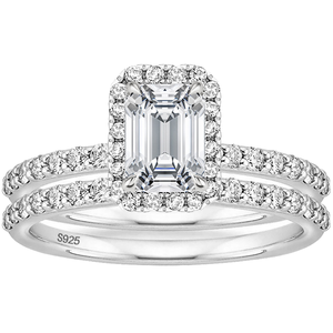 925 Ayar Gümüş Kare şekilli zirkon taşlı yüzük 2'li set iki-üçlü çok şekilli yüzük Vintage CZ Nişan ve Söz Yüzükleri - Product Image 1