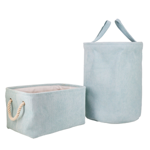Grande pieghevole in tessuto di velluto a coste organizer cesto per la biancheria con manico in corda - Product Image 1