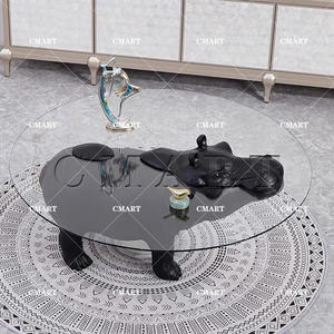 Mesa de centro moderna con diseño de hipopótamo, estatua de fibra de vidrio de mono, escultura de Pantera Rosa, mesa de centro de cristal con hipopótamo - Product Image 3