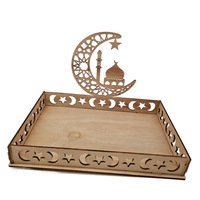Plateau en bois pour Ramadan Eid avec conception de mosquée et d'étoile sculptée Vaisselle de fête musulmane Artisanat sculpté creux pour les célébrations