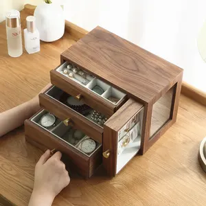 Boîte à bijoux en bois avec Logo personnalisé boîte à bagues organisateur boîte à bijoux de luxe boîte en bois