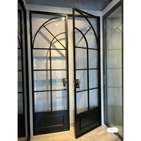 Ventana Arqueada Antigua de Vidrio Negro y Aleación de Aluminio con Aislamiento Térmico para Interiores/Exteriores, Estilo Francés Tradicional