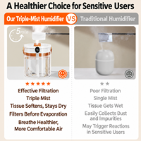 Humidificateur d'air de bureau à 3 jets, grande capacité 2L, pour chambre à coucher, ton lumineux, adapté à tous les temps, pour bébé
