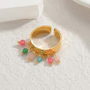 Cuentas colgantes de colores versátiles personalizadas, anillo abierto ancho con borlas, nicho de oro de 18 quilates, joyería de mano de gama alta - Product Image 4