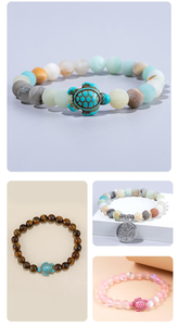 สร้อยข้อมือลูกปัดเต่าทะเลแบบใหม่สำหรับผู้ชายผู้หญิงกำไลข้อมือหินธรรมชาติ8มม. สีน้ำเงินยืดหยุ่นเครื่องประดับชายหาด - Product Image 4