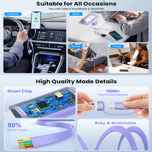 100W Câble de données télescopique trois-en-un à charge super rapide pour banque d'alimentation et téléphone Type-C 5A Câble de charge un à trois - Product Image 4
