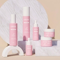 Ensemble d'emballages cosmétiques de luxe en verre rose, flacons et pots de soin à épaule plate vides de 30 ml, 50 ml, 100 ml