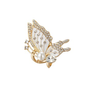 Butterfly Pearl Rhinestone Ring Gold Inlay Black White Fashion Accessory - Product Image 5