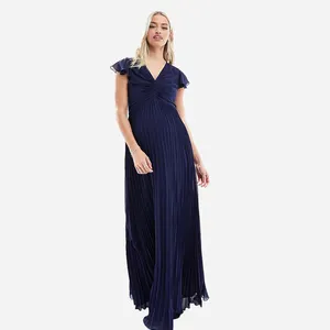 Abito da Sera Premaman Sexy in Chiffon con Scollo a V e Maniche a Volant - Product Image 1