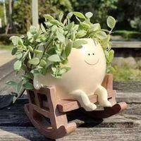 Pot de fleurs créatif en forme de chaise à bascule avec visage souriant, jardinière mignonne pour plantes succulentes, pour balcon, intérieur, cour, haute valeur esthétique
