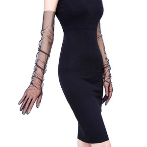 70cm Nouveau Style Femmes <span class=keywords><strong>Ultra</strong></span> Mince Gants Tulle Coude Longue Robe De Mariée De Mariage Mitaines Sheer Transparent Crème Solaire Vintage Gants - Product Image 3