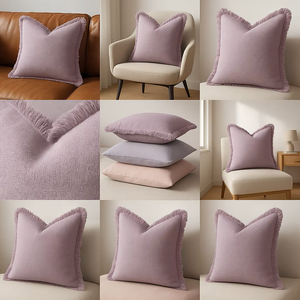 Housse de coussin décorative moderne en coton et lin tissé, unie, douce, avec franges, style bohème et rustique, pour canapé - Product Image 4