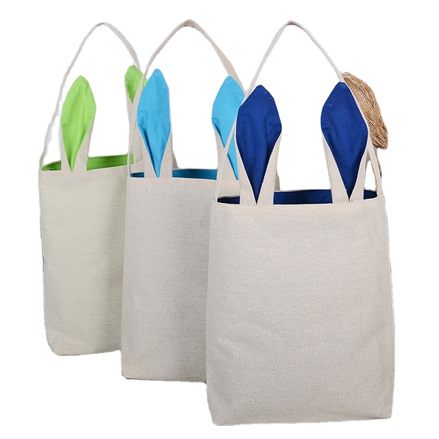 High King Wholesale Handmade Eco-friendly White Cotton & Hemp Easter Egg Hunt Bunny Bag Basket Bucket