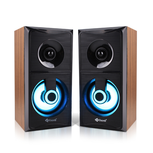 Kisonli Wooden Speaker Desktop Computer 2.0 Channels Multimedia Usb Colorful Light Speaker